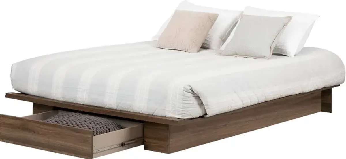 Tao Modern Walnut Platform Full/Queen Storage Bed - South Shore