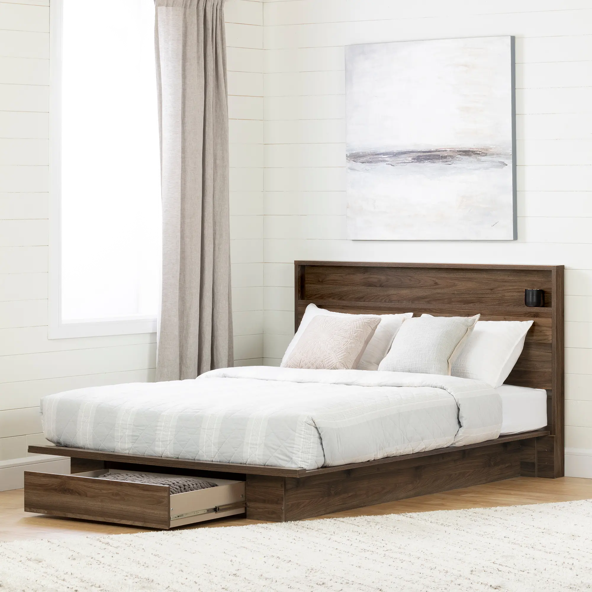 Tao Modern Walnut Platform Full/Queen Storage Bed - South Shore