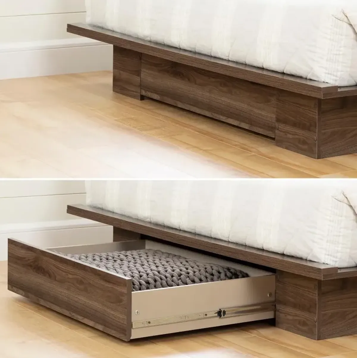 Tao Modern Walnut Platform Full/Queen Storage Bed - South Shore