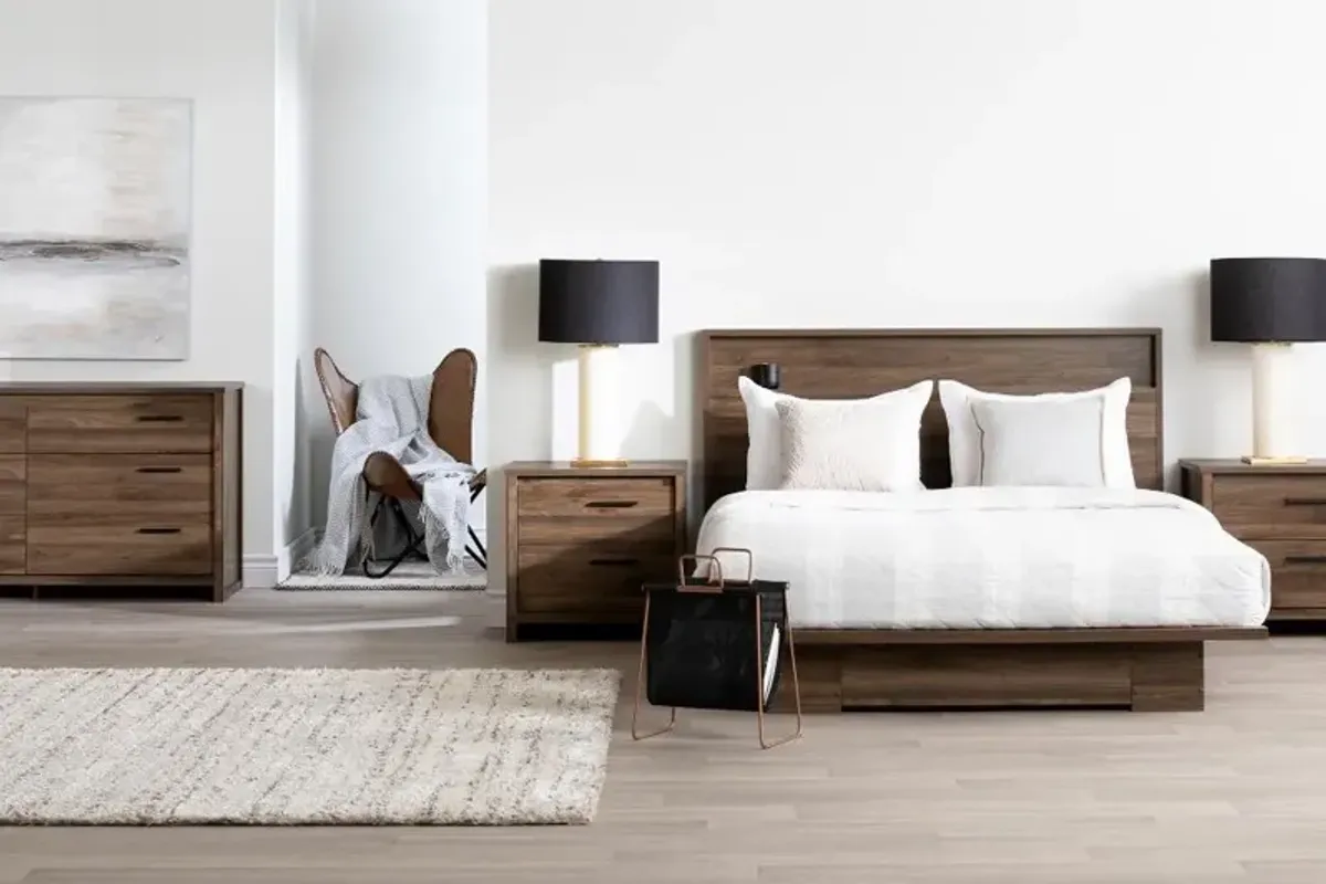 Tao Modern Walnut Platform Full/Queen Storage Bed - South Shore