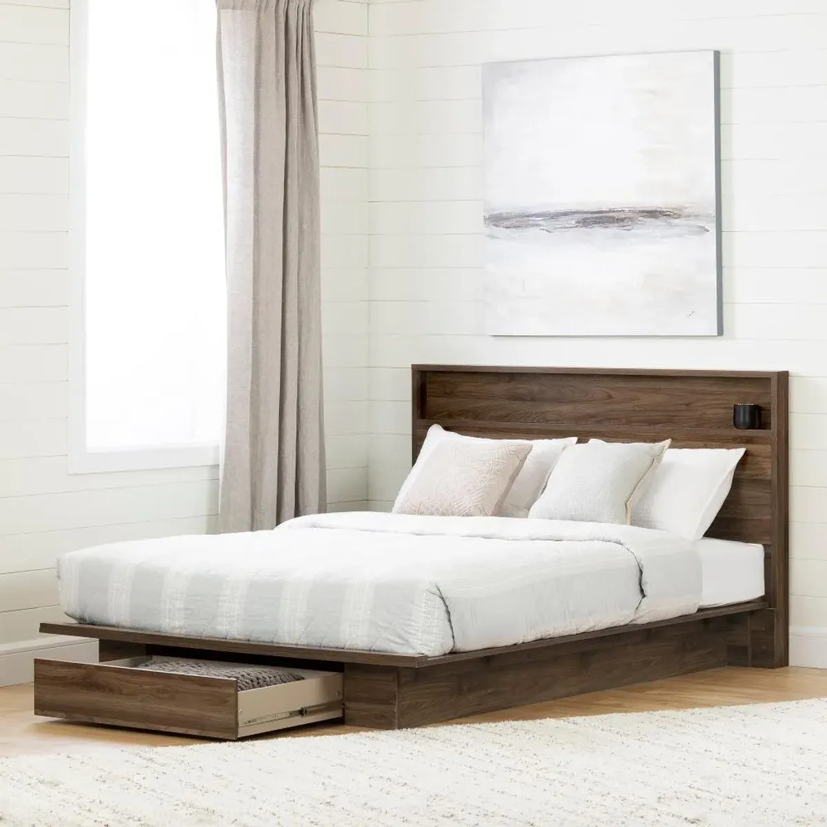 Tao Modern Walnut Platform Full/Queen Storage Bed - South Shore