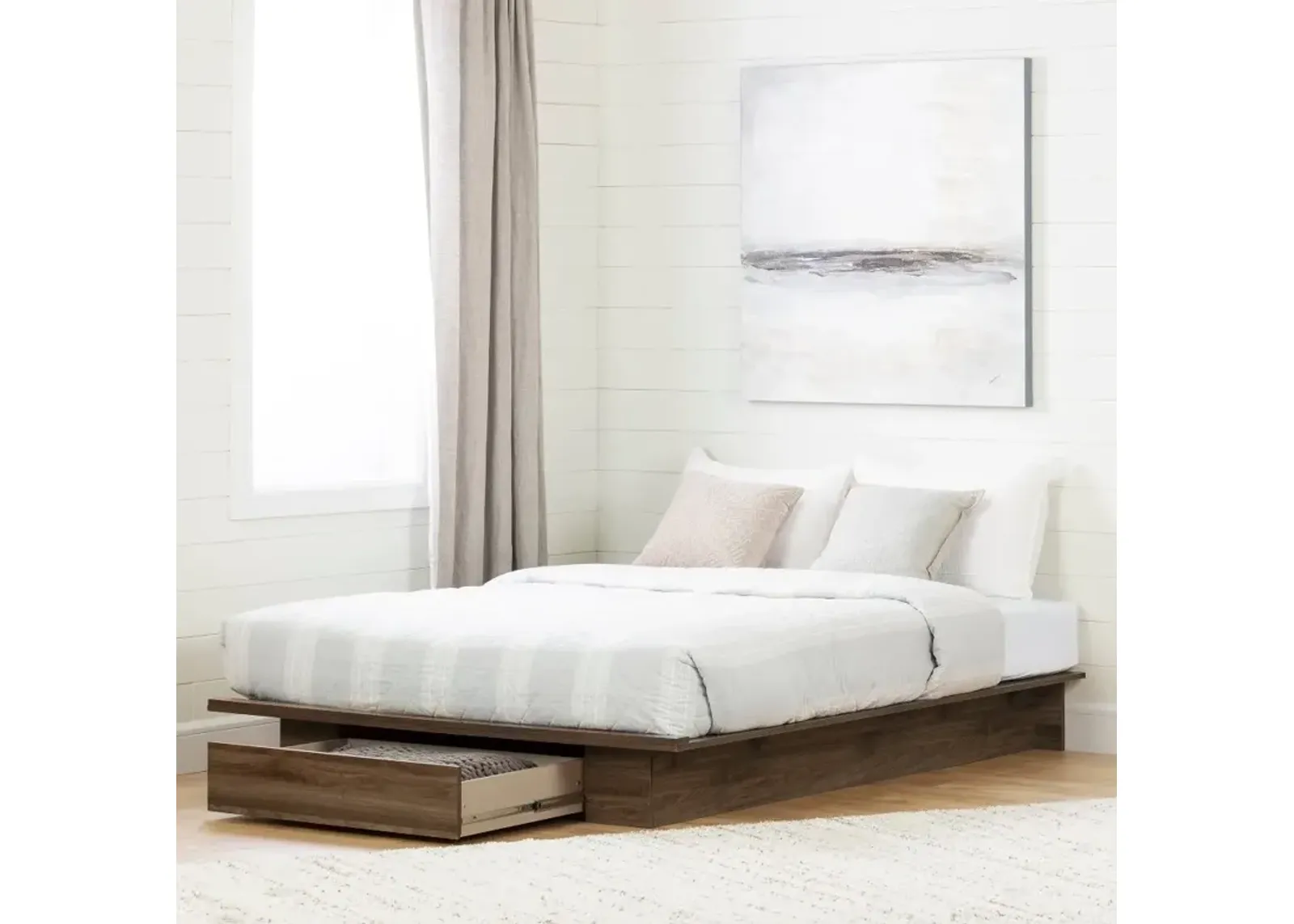 Tao Modern Walnut Platform Full/Queen Storage Bed - South Shore