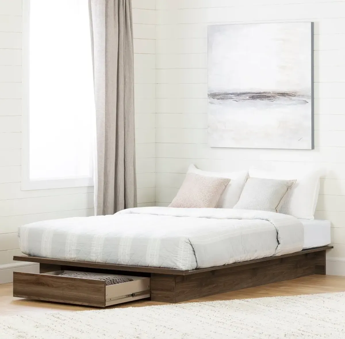 Tao Modern Walnut Platform Full/Queen Storage Bed - South Shore