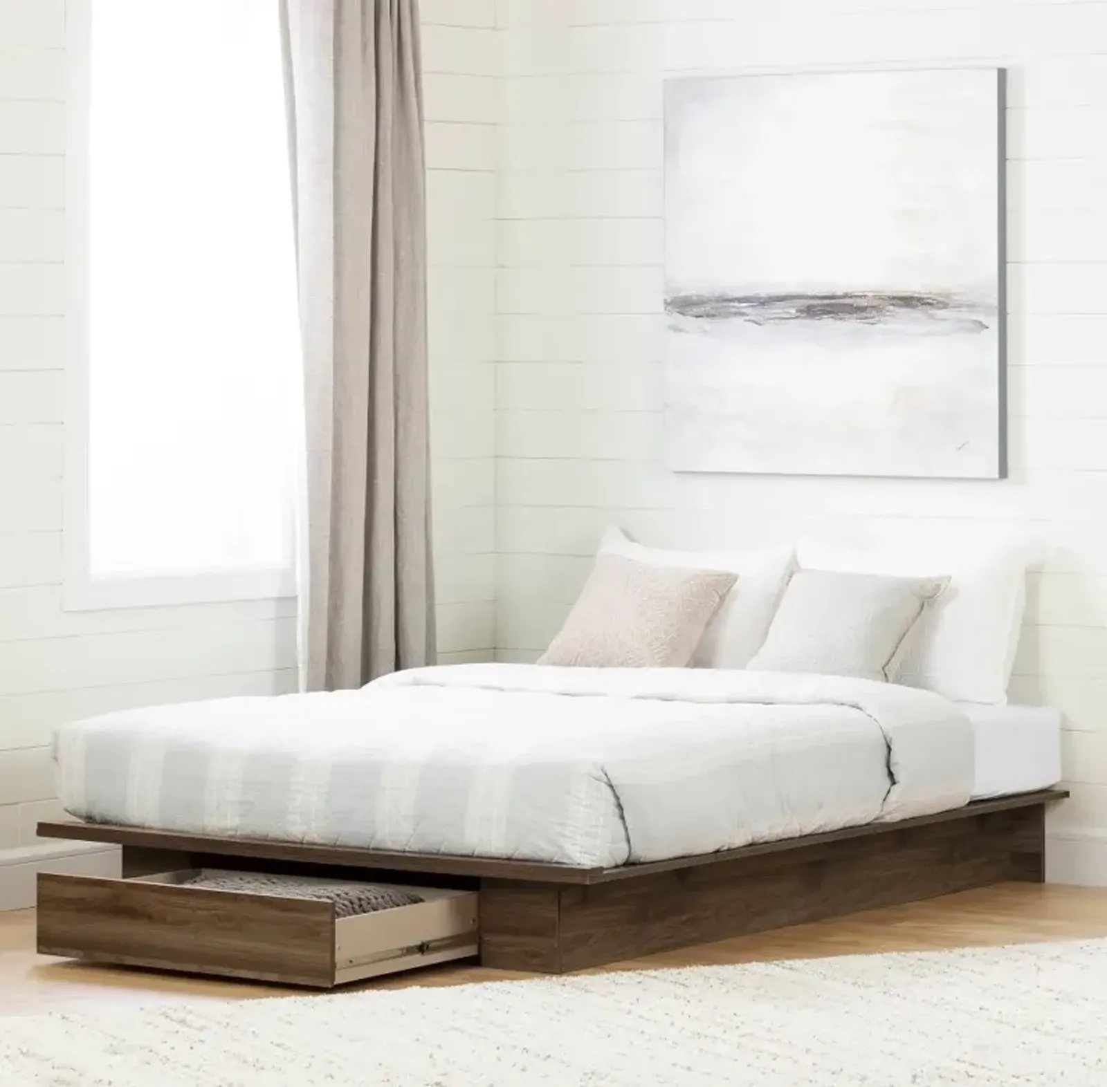 Tao Modern Walnut Platform Full/Queen Storage Bed - South Shore