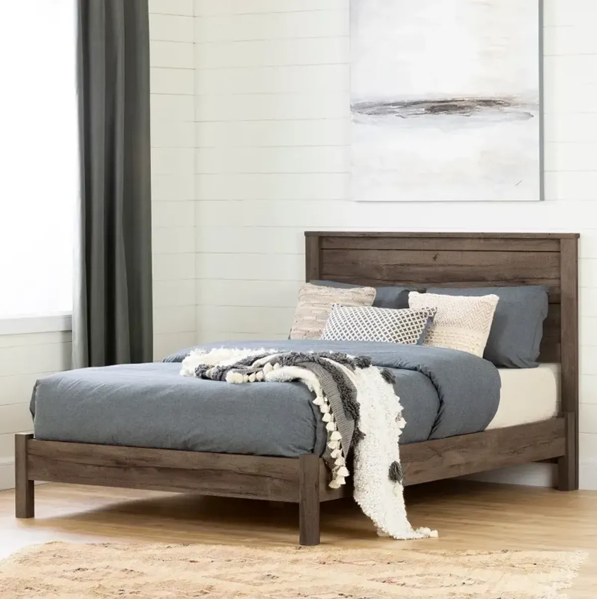 Modern Fall Oak Brown Full Platform Bed - South Shore