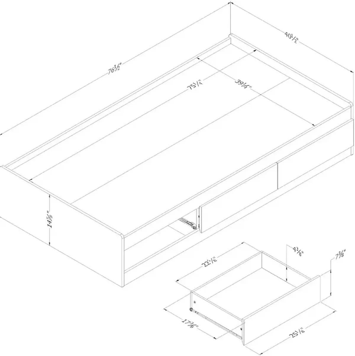 Aviron Seaside Pine Twin Storage Platform Bed - South Shore