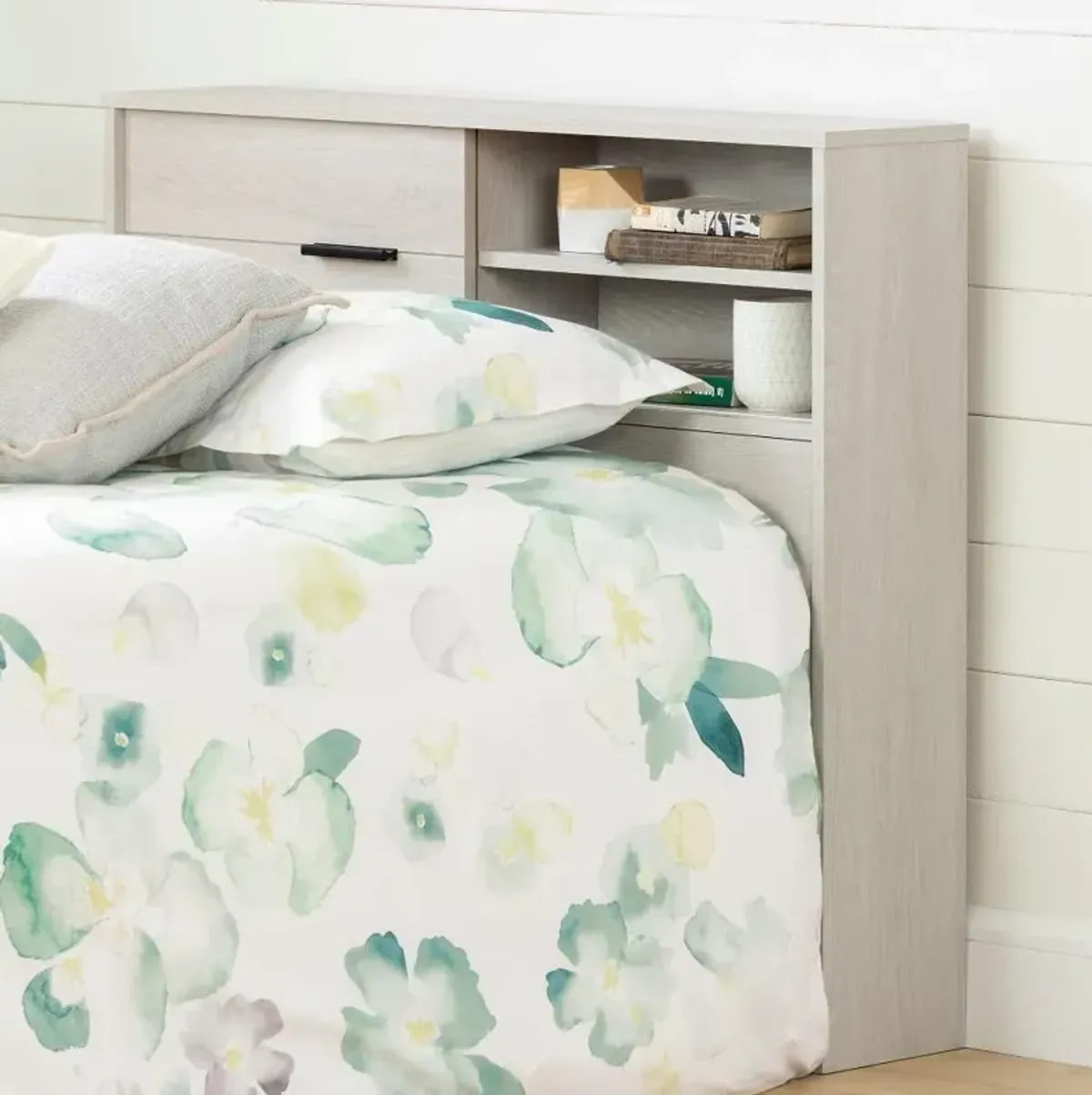 Modern Light Gray Twin Storage Headboard - South Shore