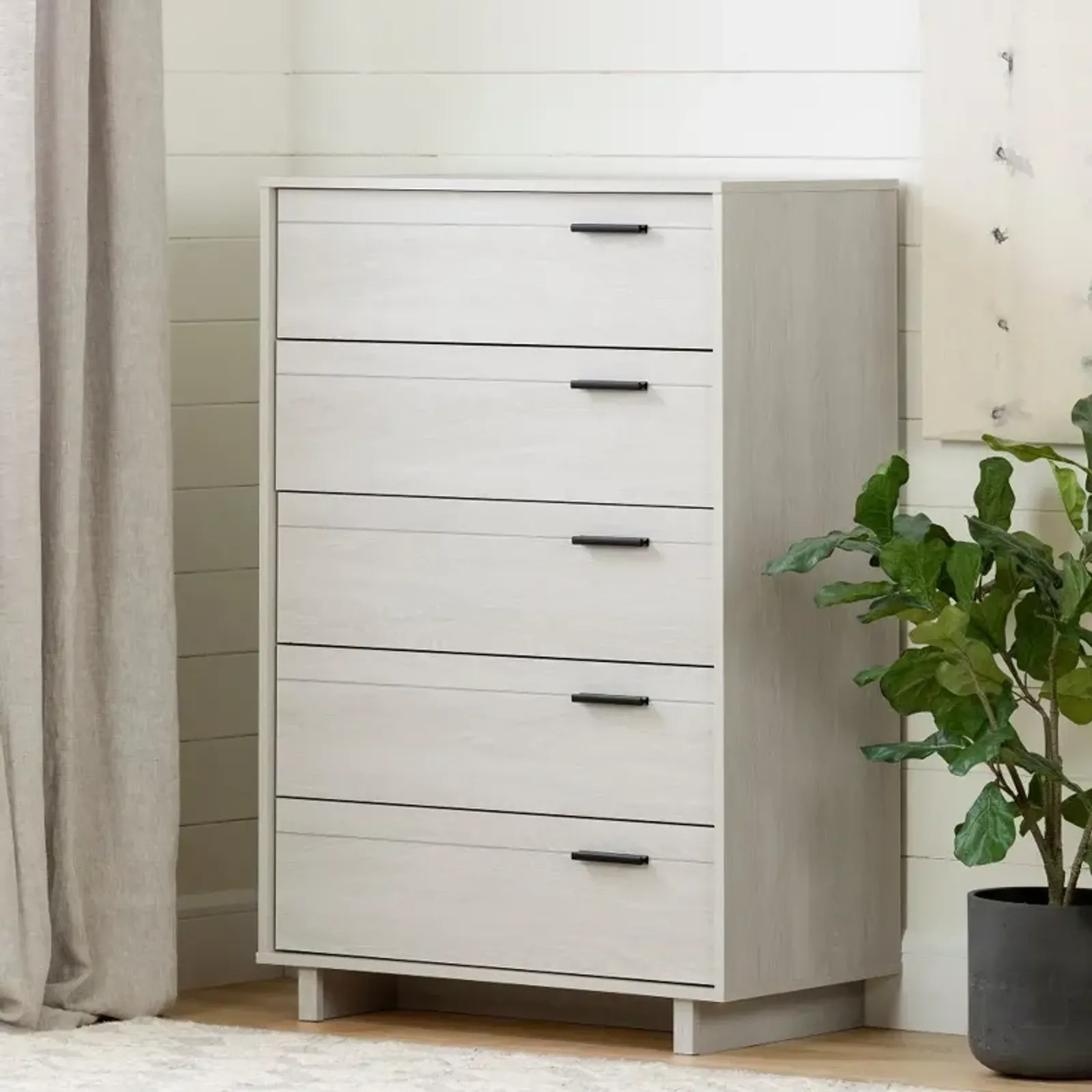 Modern Light Gray Oak Chest of Drawers - South Shore