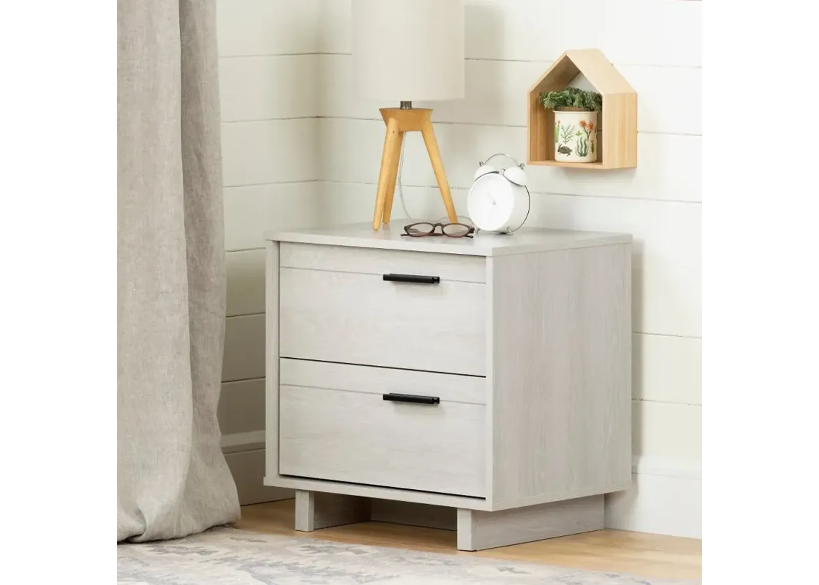 Modern Light Gray Oak Nightstand - South Shore