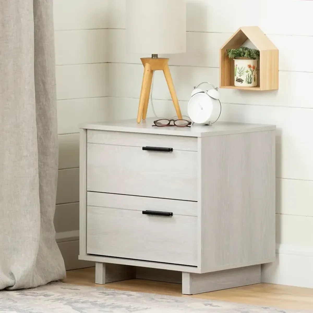 Modern Light Gray Oak Nightstand - South Shore