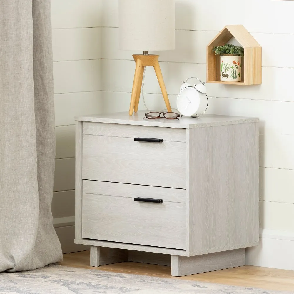 Modern Light Gray Oak Nightstand - South Shore