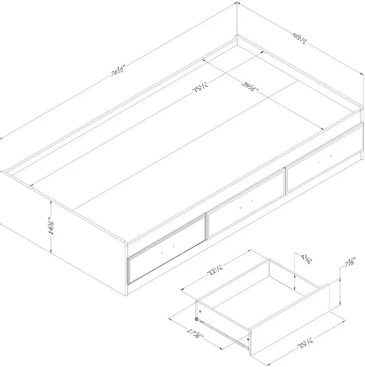 Modern Light Gray Twin Storage Platform Bed - South Shore