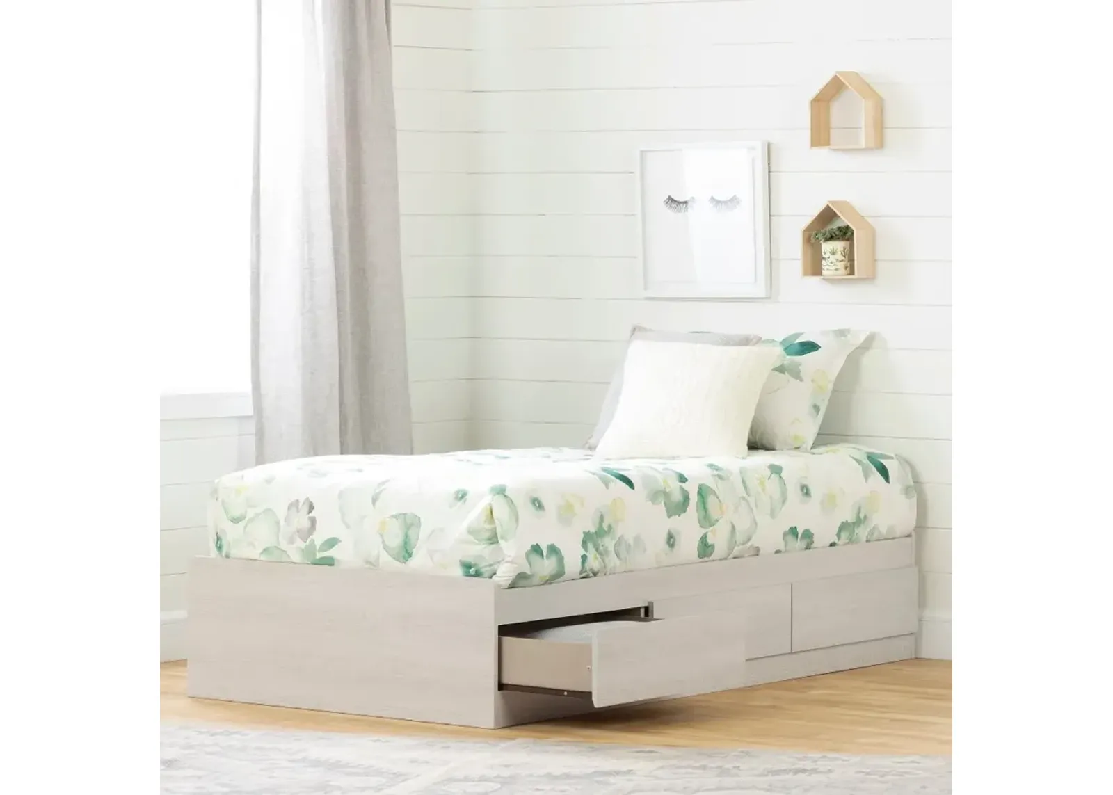 Modern Light Gray Twin Storage Platform Bed - South Shore