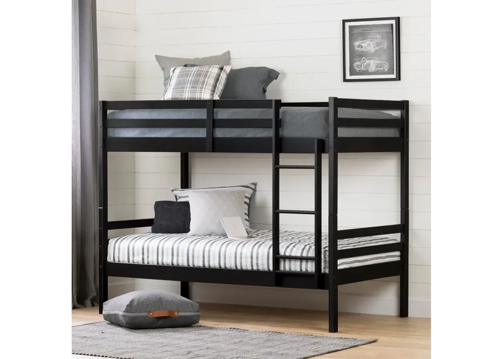 Industrial Modern Black Twin-over-Twin Bunk Bed - South Shore