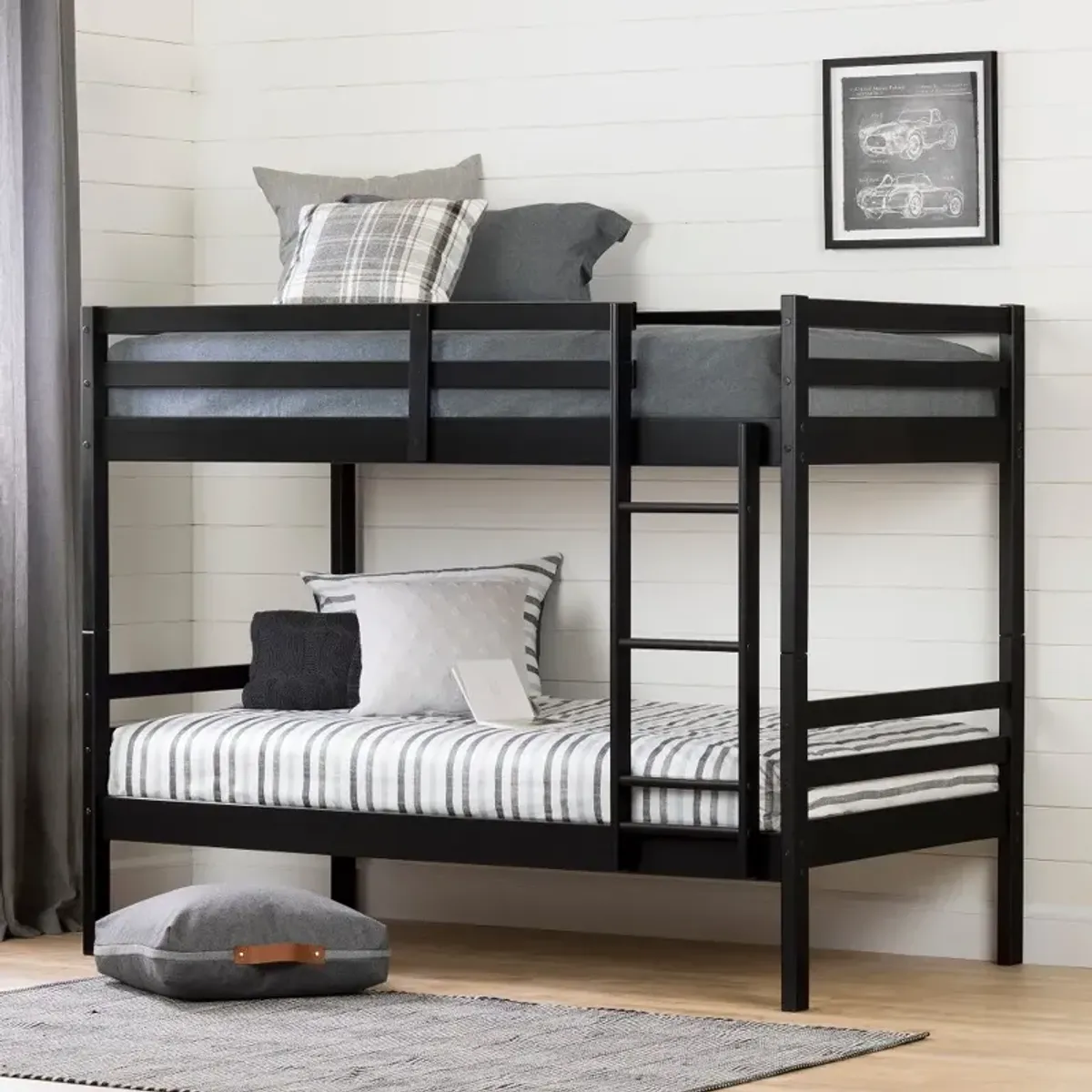 Industrial Modern Black Twin-over-Twin Bunk Bed - South Shore