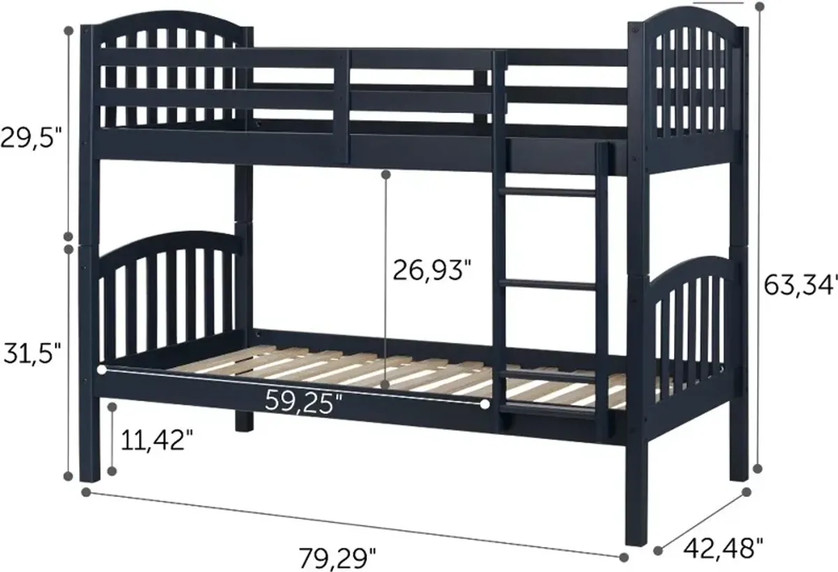 Cottage Navy Blue Twin-over-Twin Bunk Bed - South Shore