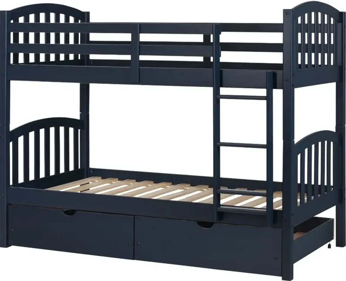 Ulysses Navy Blue Twin-over-Twin Bunk Bed with Drawers - South Shore