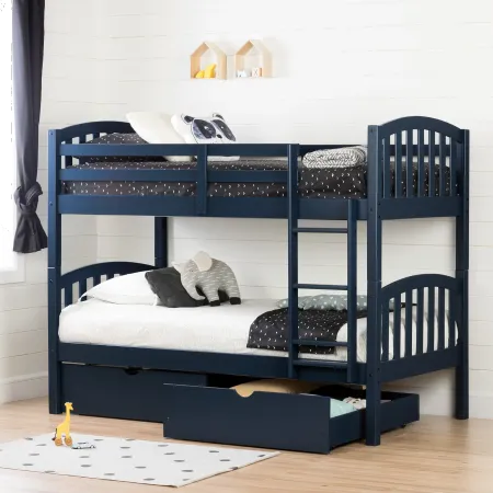 Ulysses Navy Blue Twin-over-Twin Bunk Bed with Drawers - South Shore
