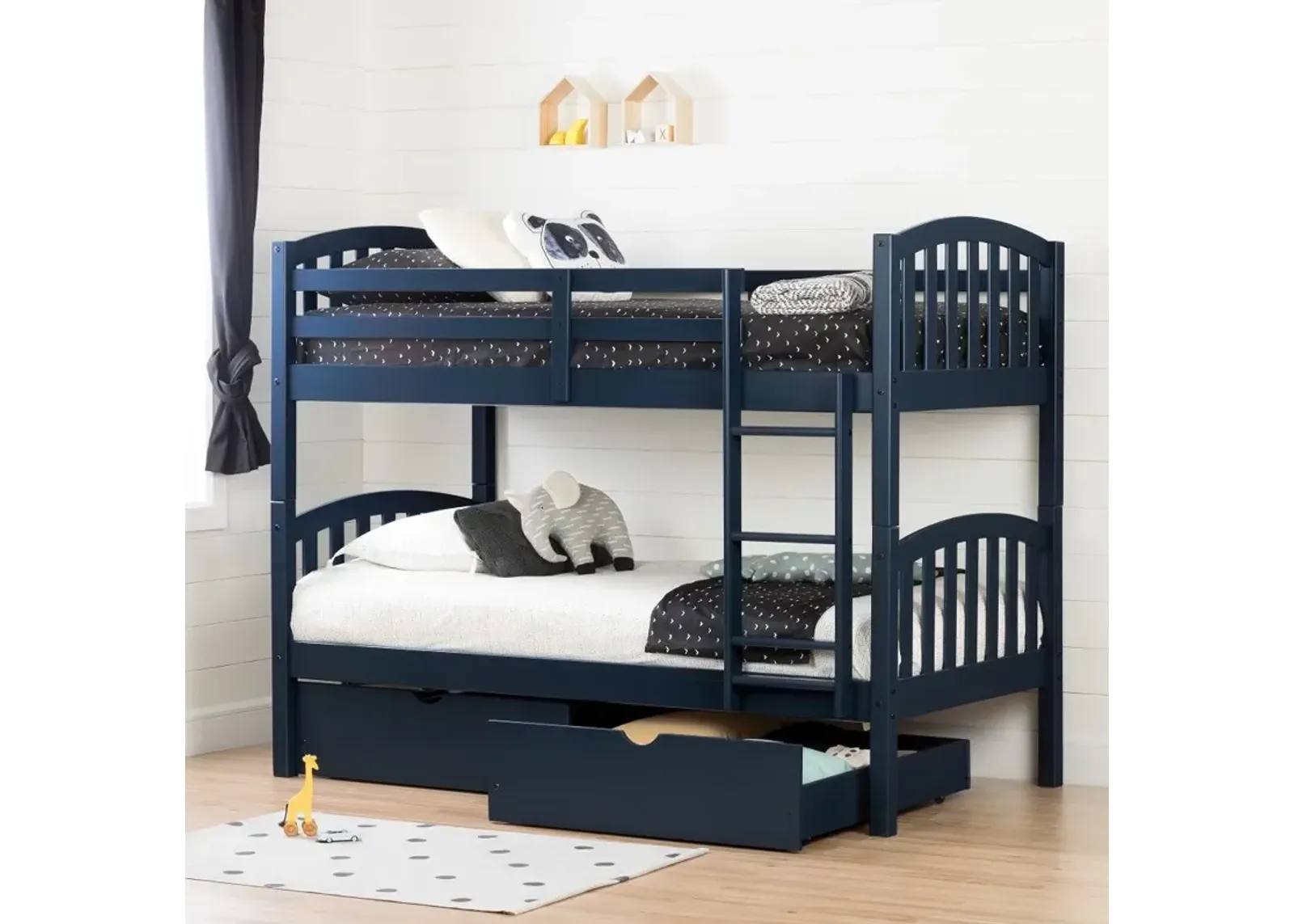 Ulysses Navy Blue Twin-over-Twin Bunk Bed with Drawers - South Shore