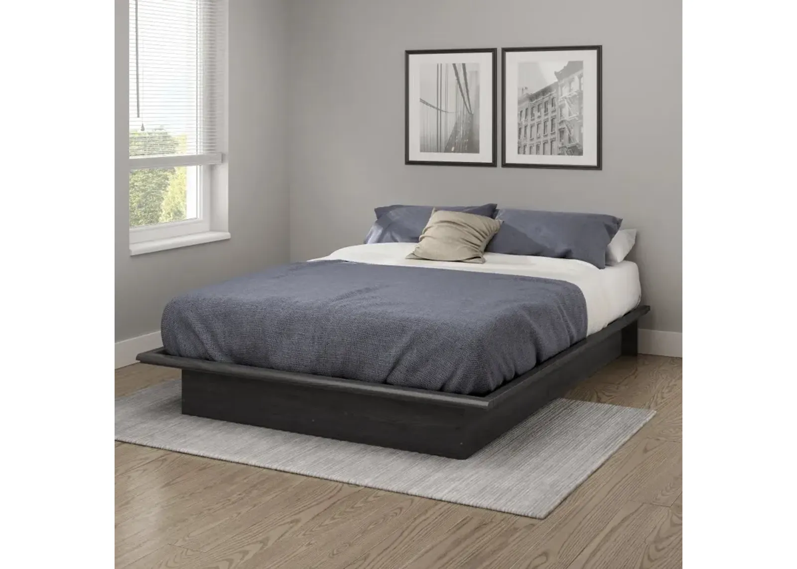 Contemporary Gray Oak Full Platform Bed - South Shore