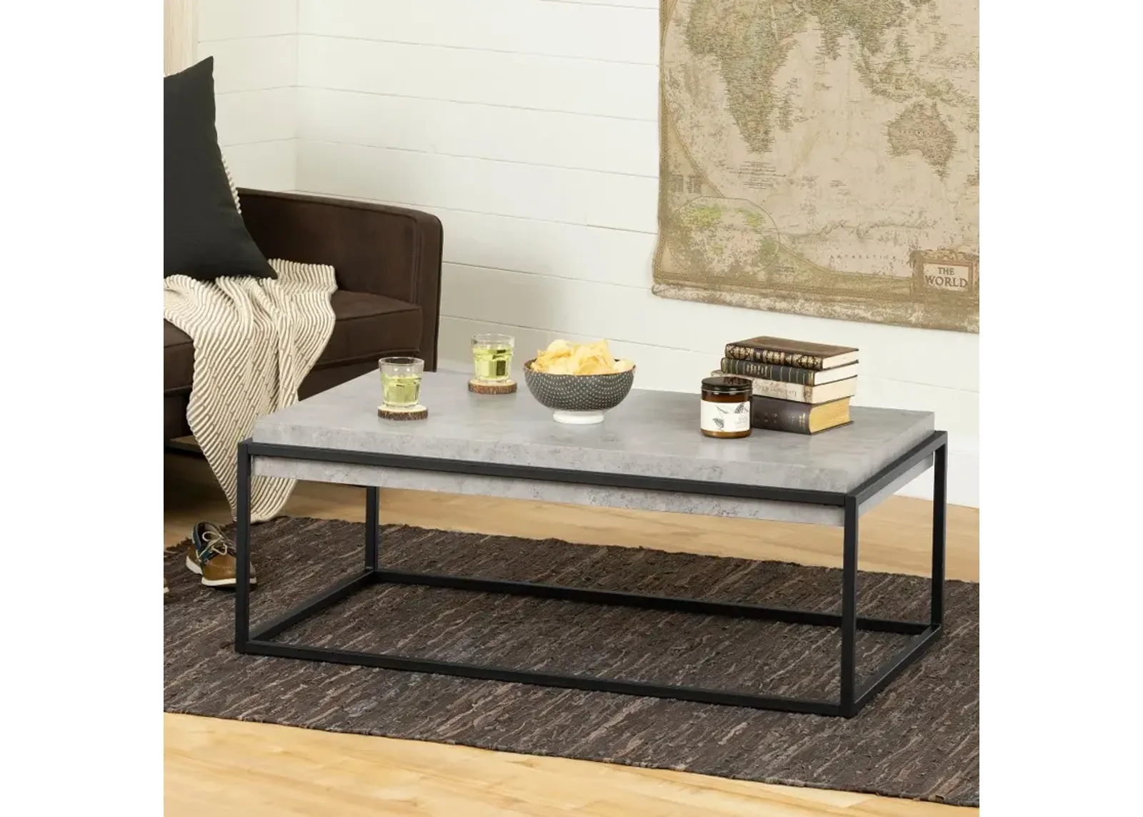 Mezzy Concrete Gray and Black Coffee Table - South Shore