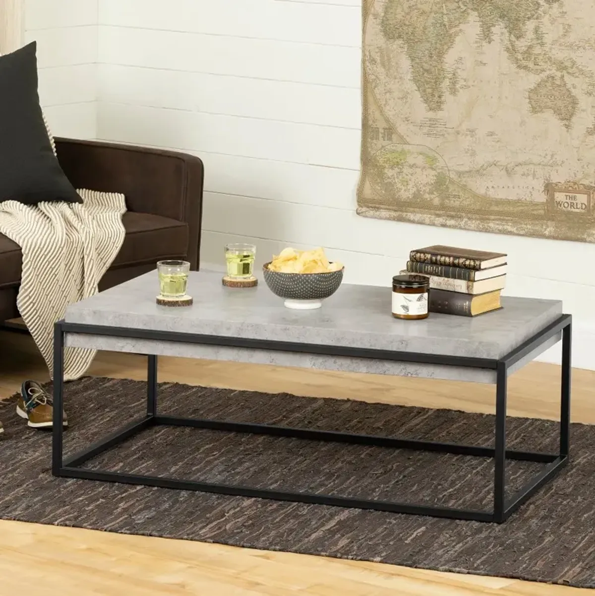 Mezzy Concrete Gray and Black Coffee Table - South Shore