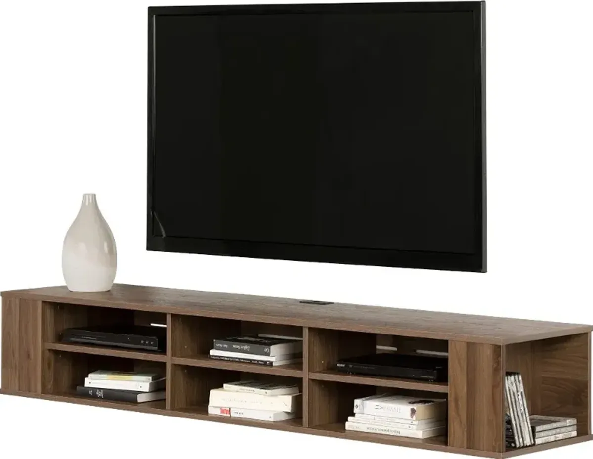 City Life Natural Walnut 66 Inch Wall Mounted TV Stand - South Shore