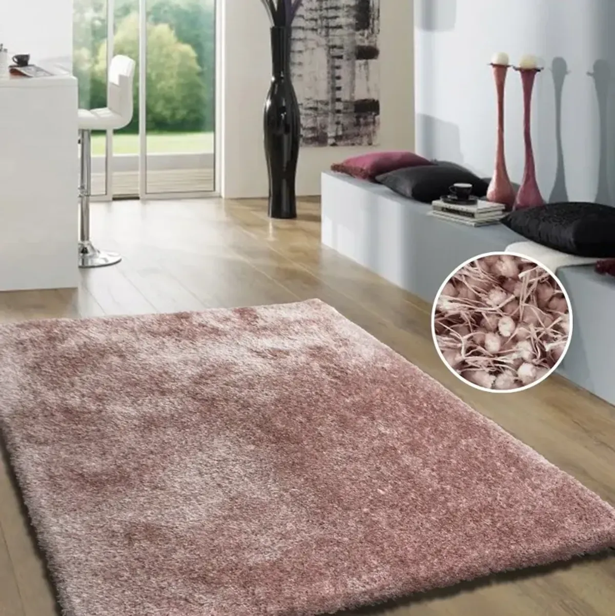 Shaggy Viscose 8 x 10 Dusty Pink Shag Rug