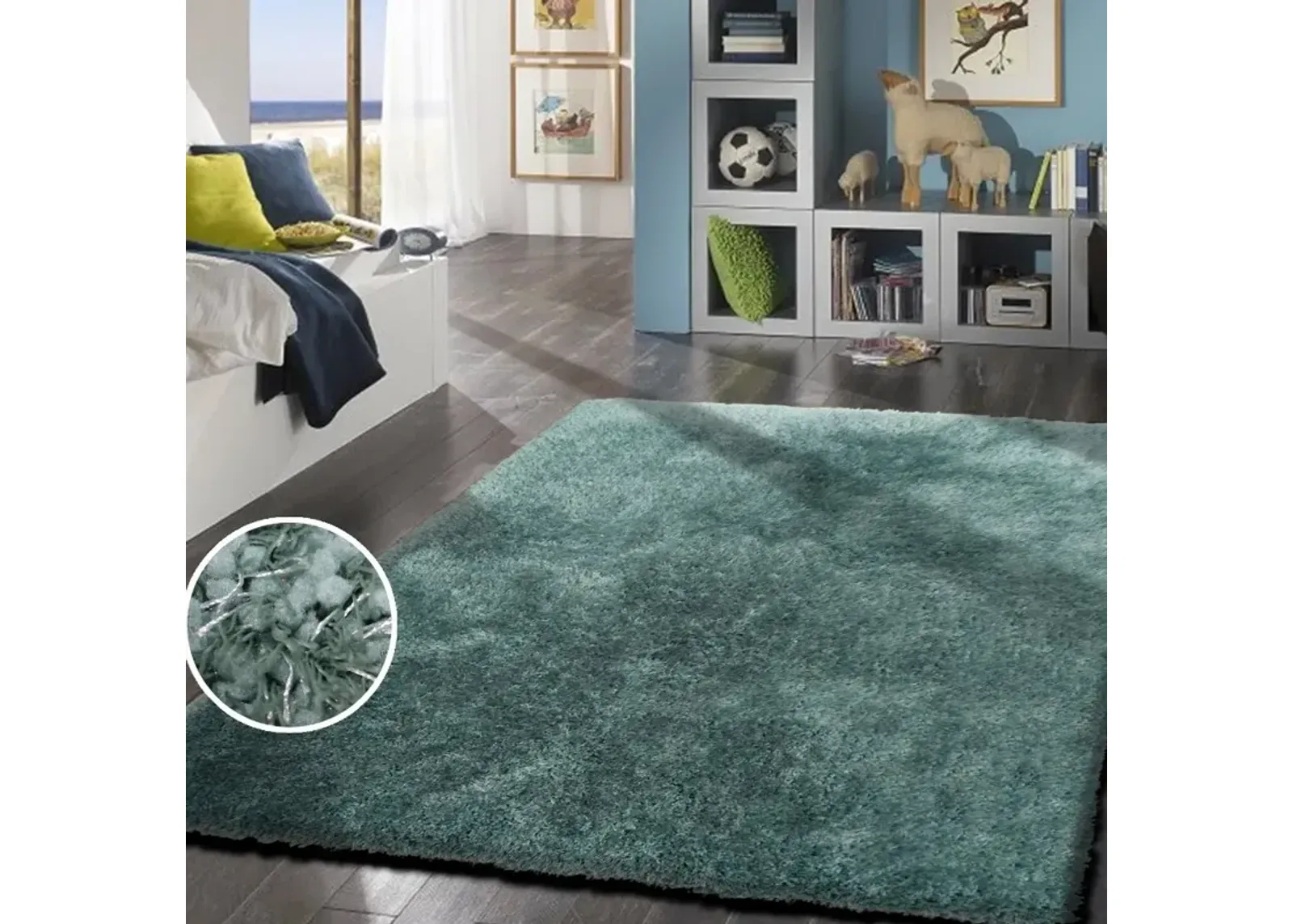 Shaggy Viscose 5 x 7 Marine Blue Shag Rug