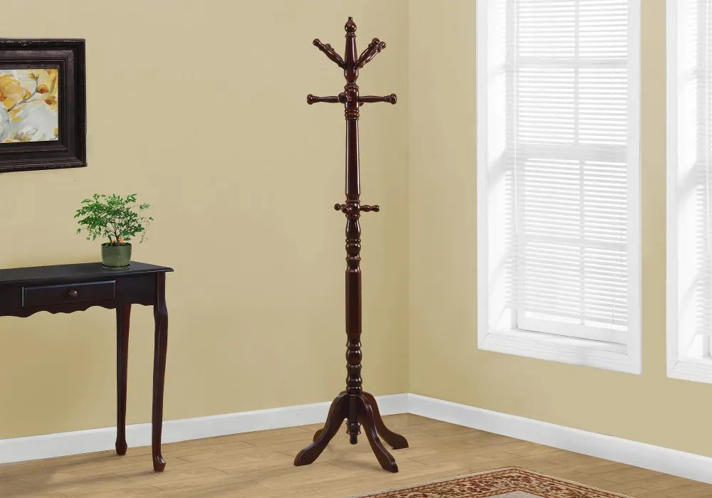 Dark Cherry Wood Traditional Coat Rack