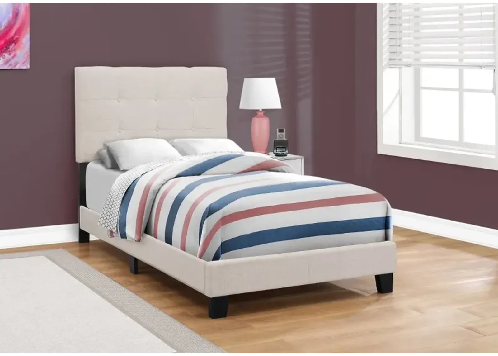 Contemporary Beige Twin Upholstered Bed