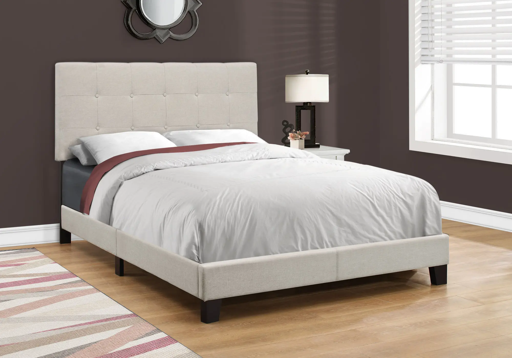Contemporary Beige Full Upholstered Bed