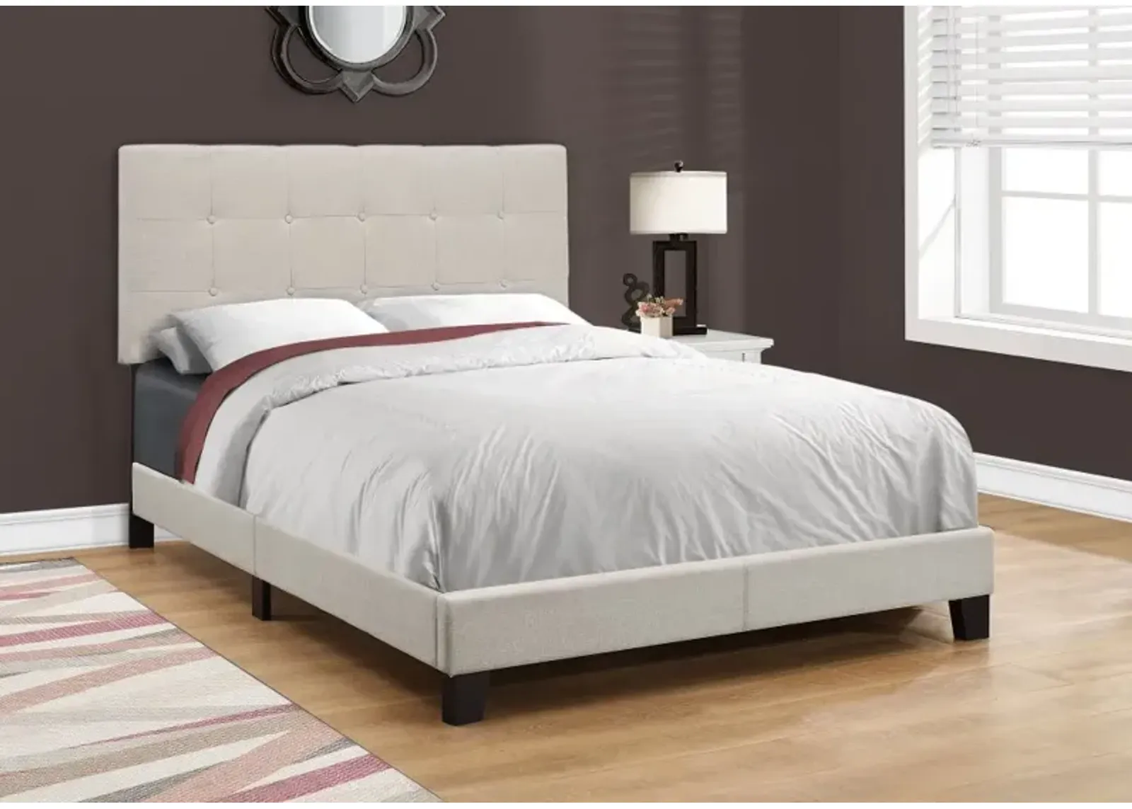 Contemporary Beige Full Upholstered Bed