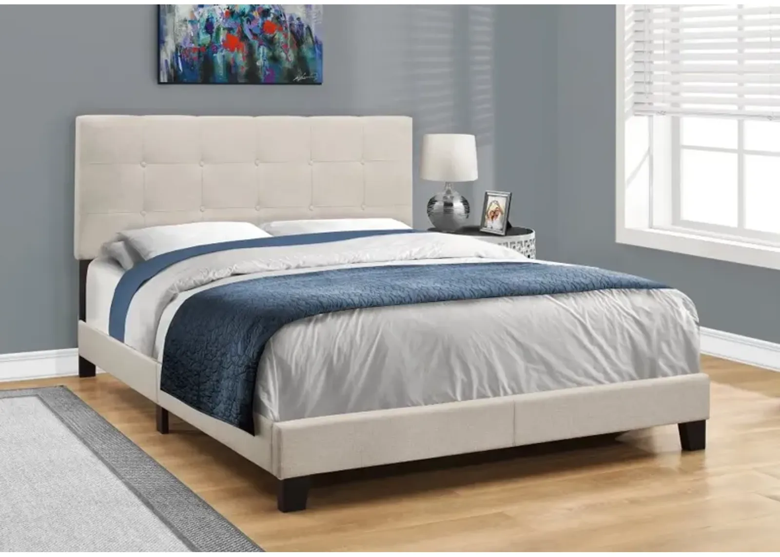 Contemporary Beige Queen Upholstered Bed