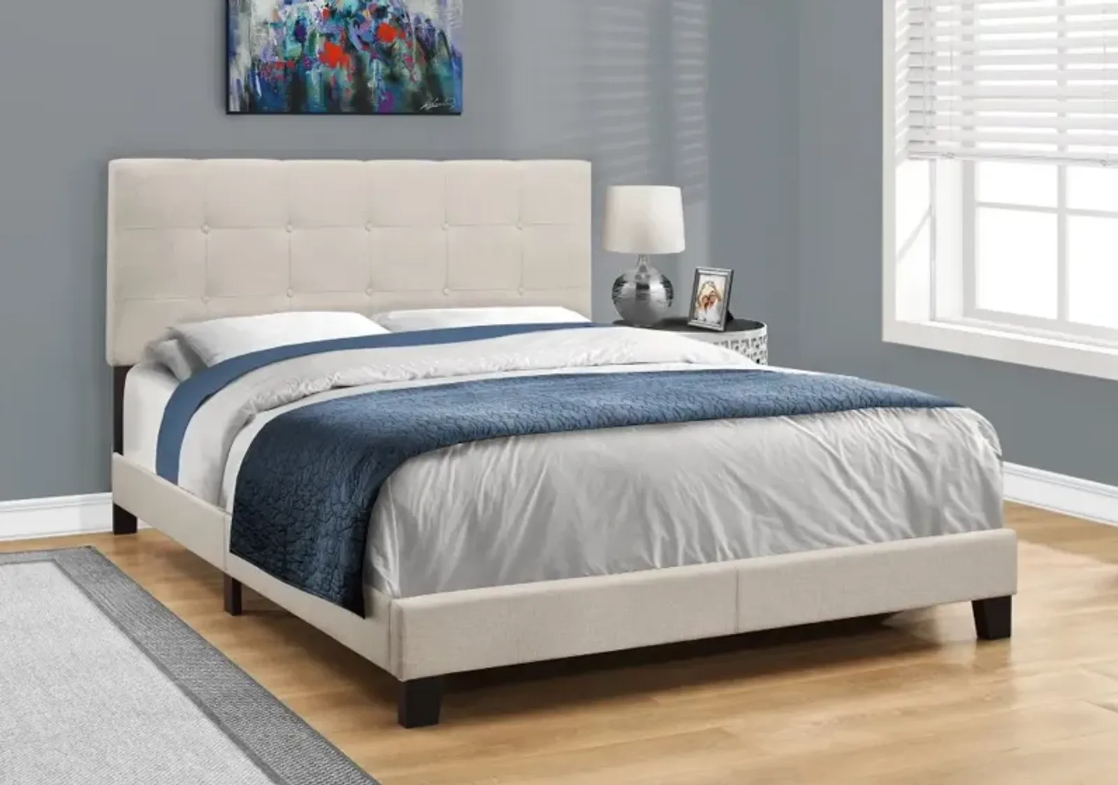 Contemporary Beige Queen Upholstered Bed