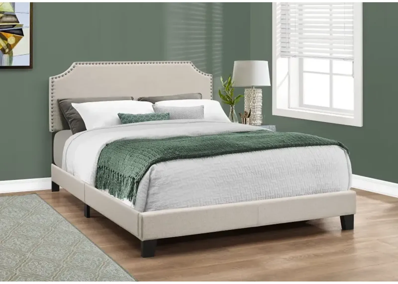 Classic Contemporary Beige Queen Upholstered Bed