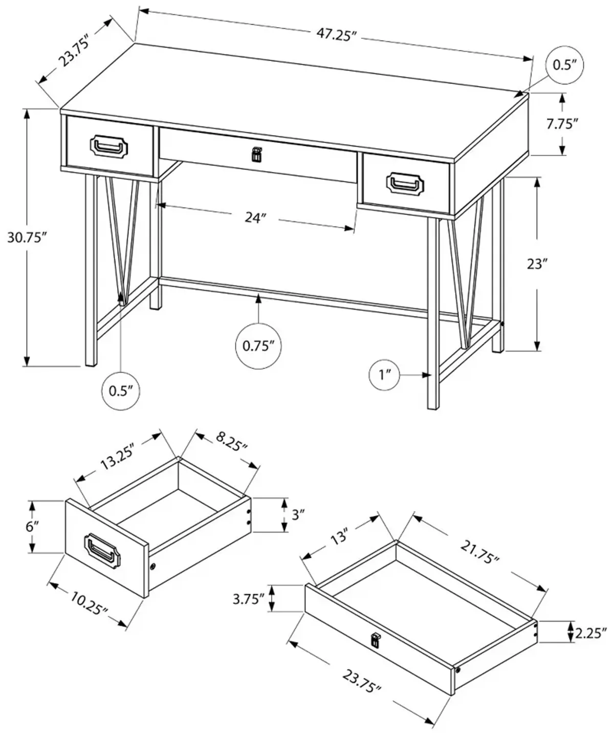 Brown Reclaimed 48 Inch Wood Computer Desk