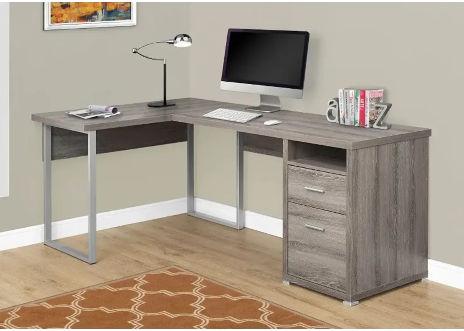 Dark Taupe L-Shaped Computer Desk