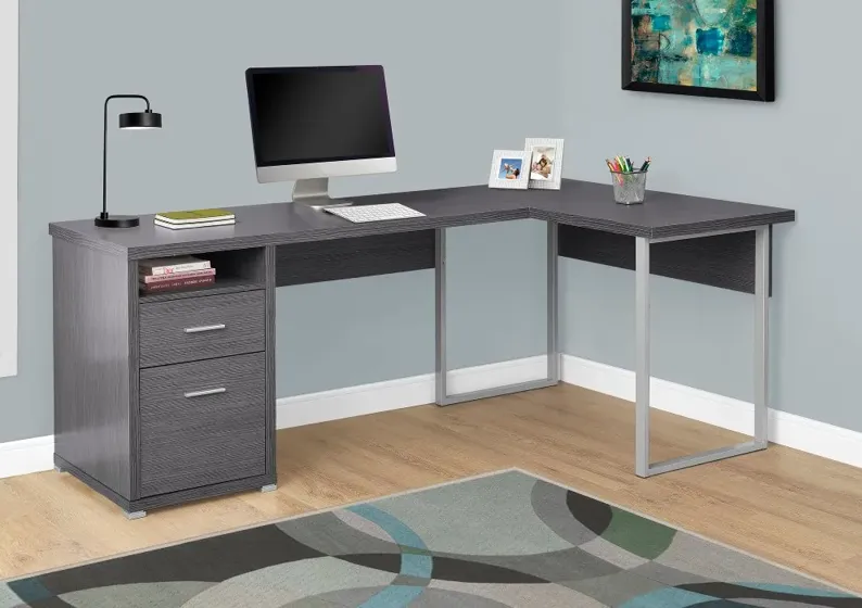 Gray L-Shaped Computer Desk