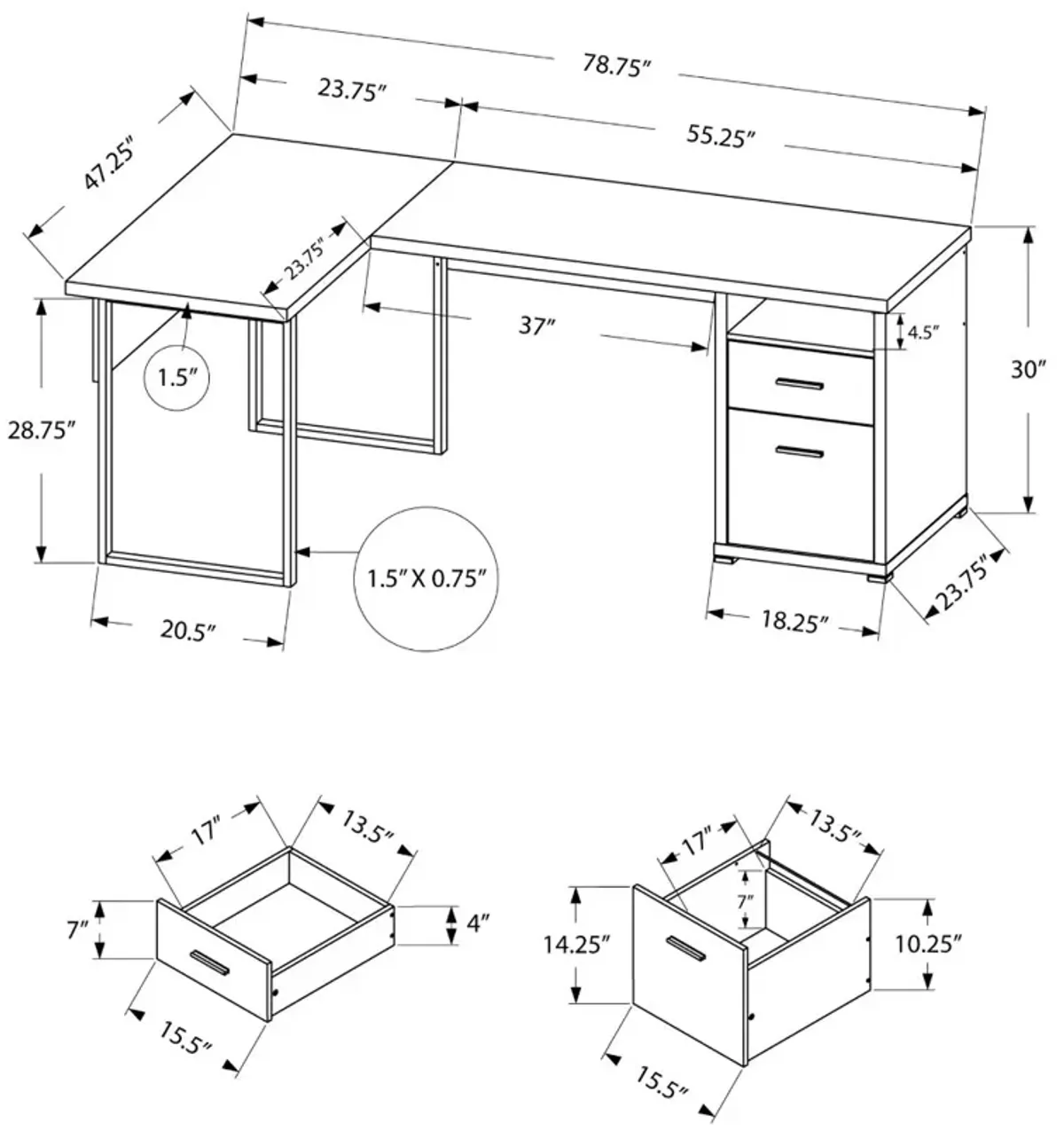 White and Concrete Gray L-Shaped Computer Desk