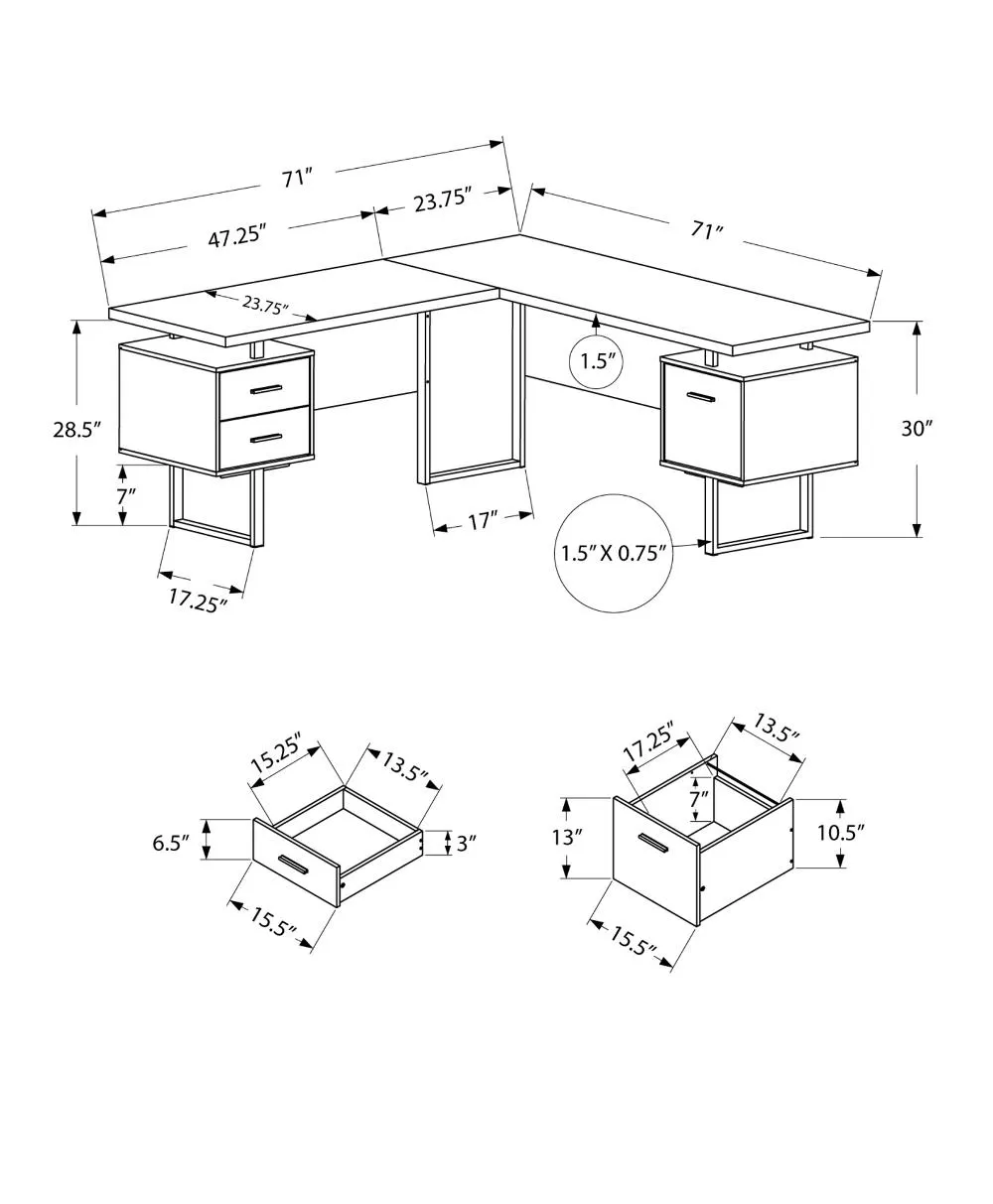 Cappuccino 60 Inch L-Shaped Computer Desk