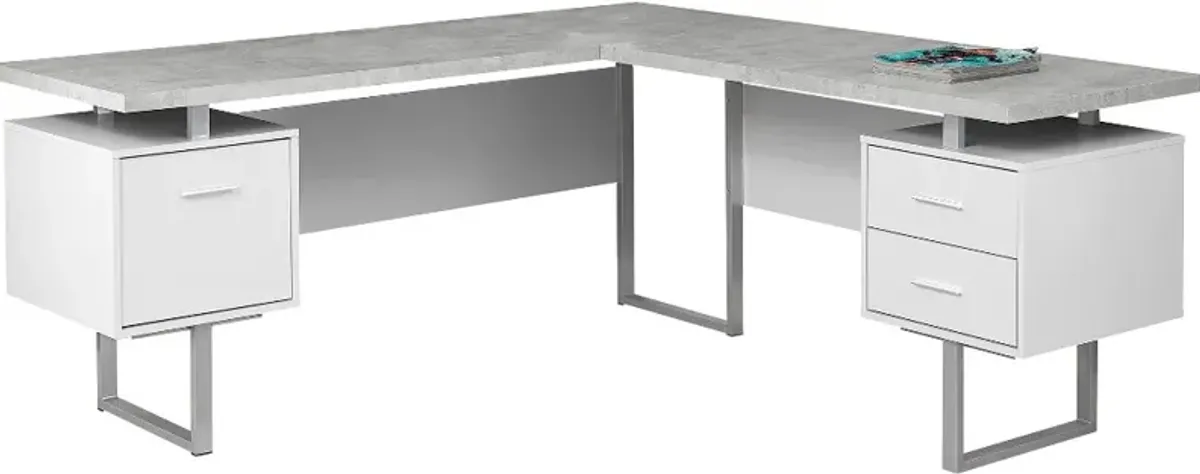 White and Cement Gray 60 Inch L-Shaped Computer Desk