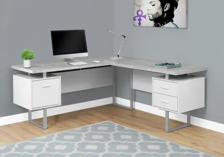 White and Cement Gray 60 Inch L-Shaped Computer Desk