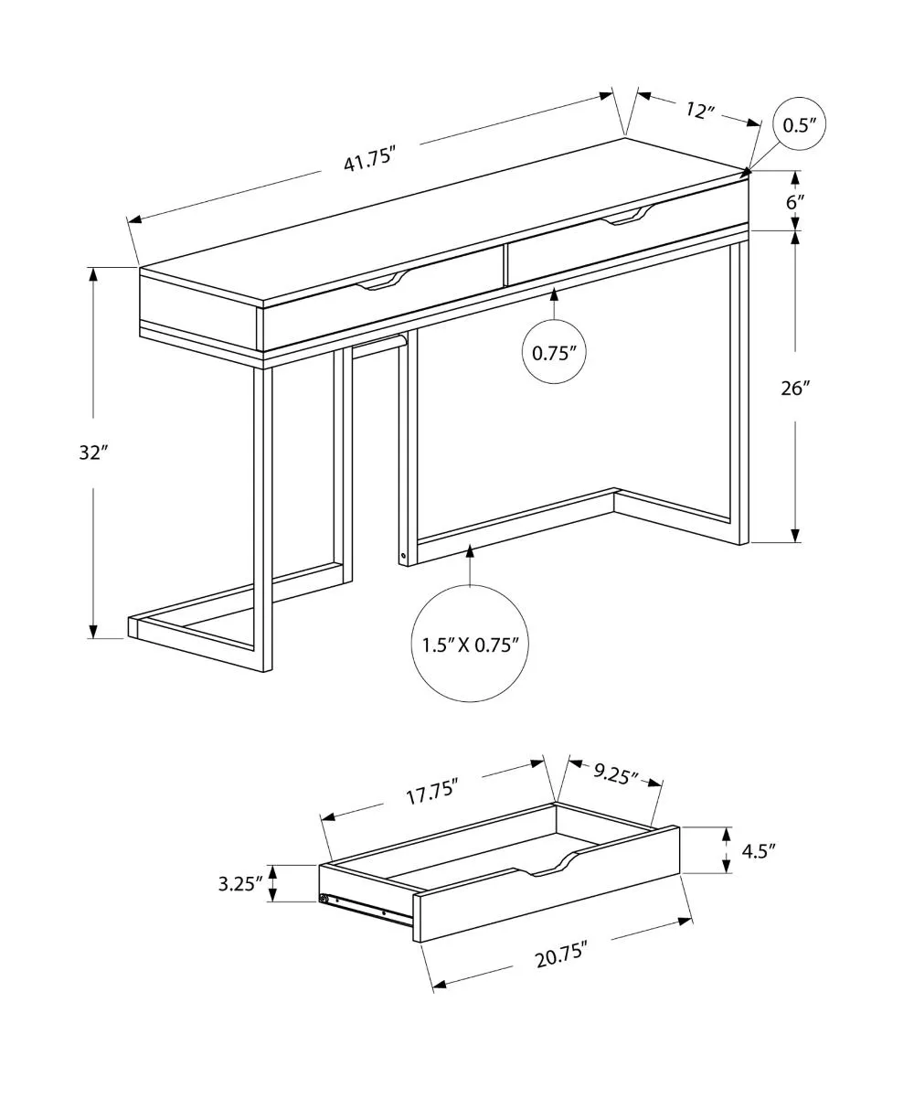 Gray and Black Metal 42 Inch Modern Sofa Table