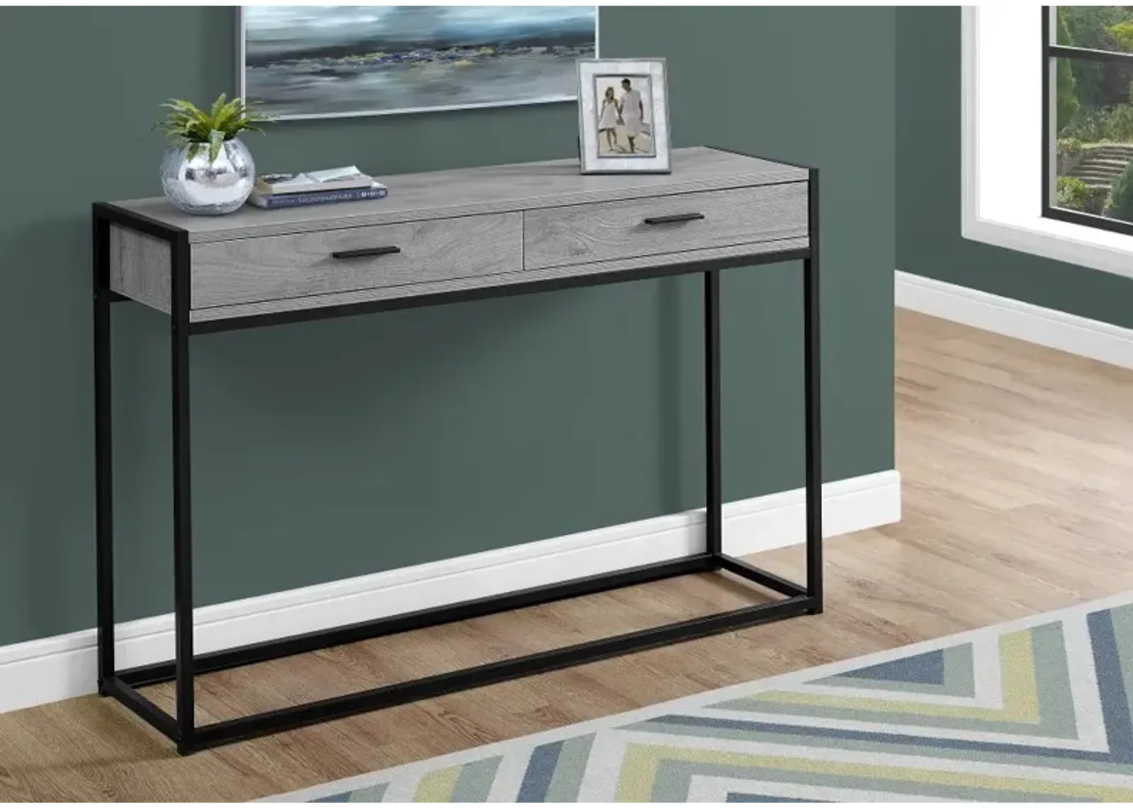 Gray and Black Metal 48 Inch Console Table