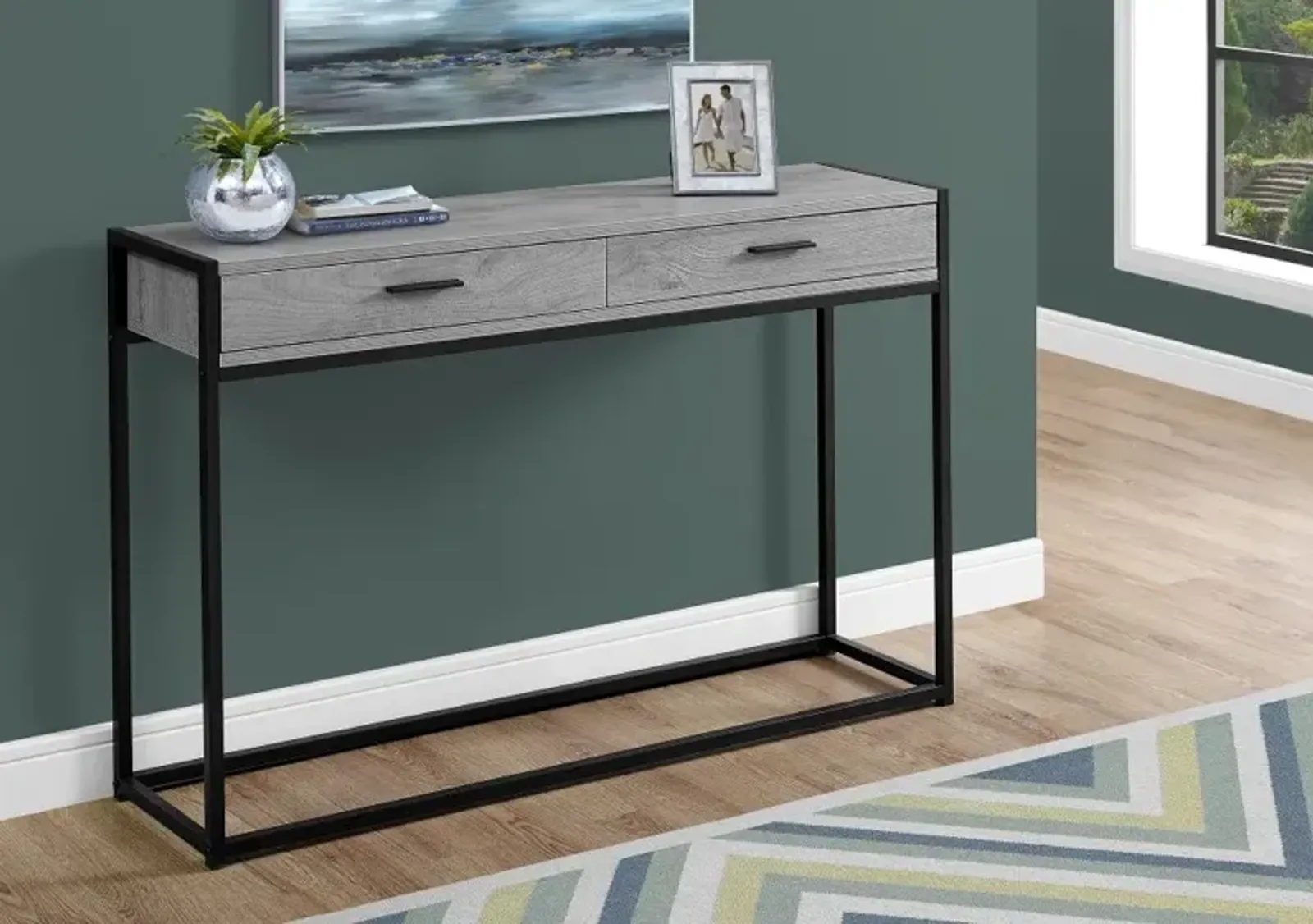 Gray and Black Metal 48 Inch Console Table