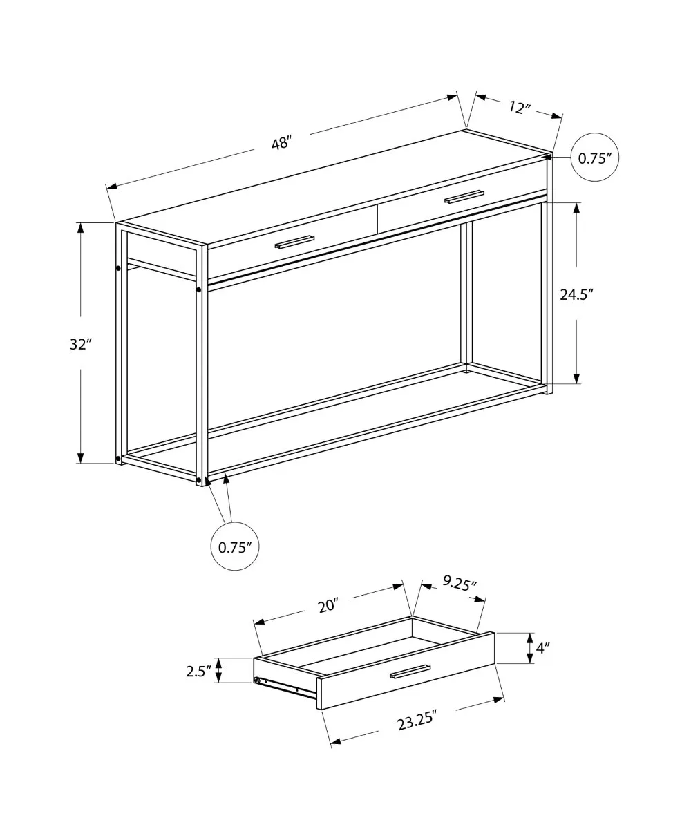 Dark Taupe and Black Metal 48 Inch Console Table