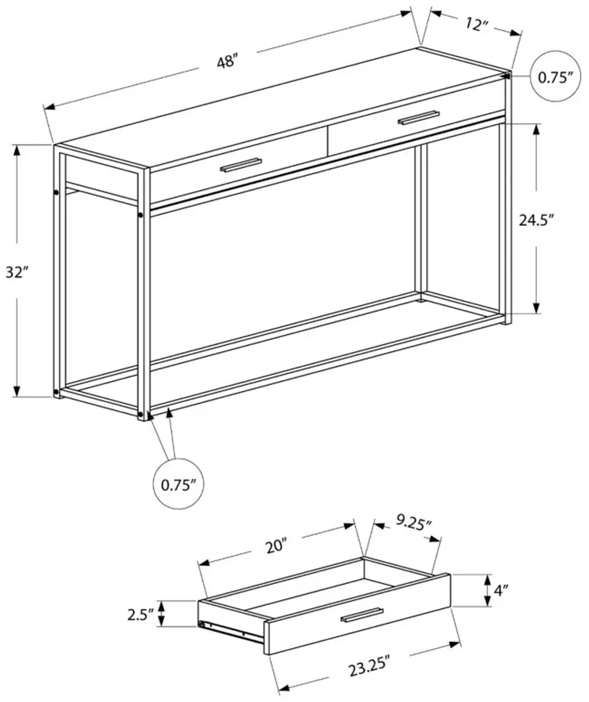 Beige and Black Metal Sofa Table
