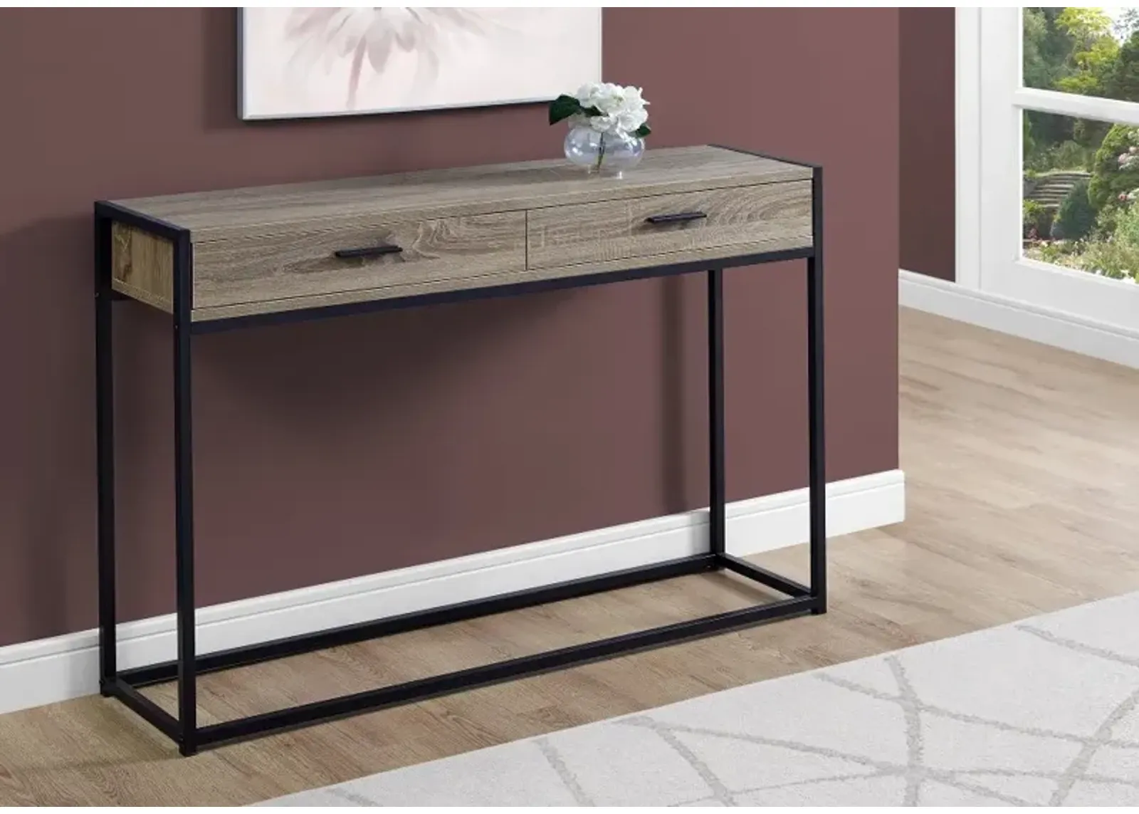 Dark Taupe and Black Metal 48 Inch Console Table