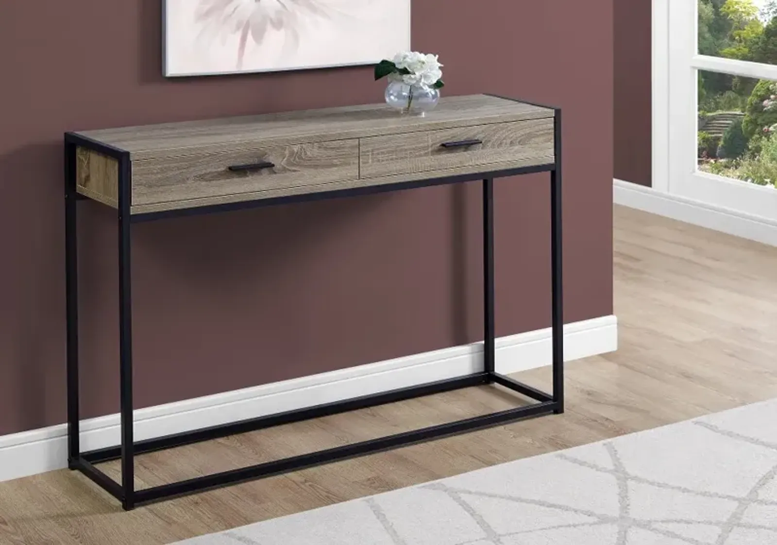 Dark Taupe and Black Metal 48 Inch Console Table